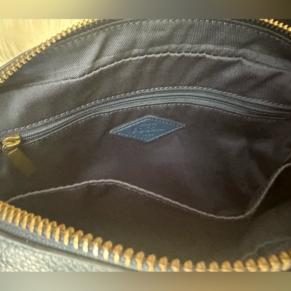 Fossil Kendall Blue Leather Tasseled Crossbody Boho Handbag - Picture 11 of 12